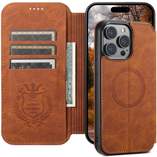 For iPhone 16 Pro Max 15 14 13 Magnetic MagSafe Leather Wallet Flip Stand Cover - Picture 6 of 31