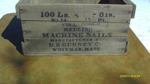 Primitive Industrial Wooden Box Crate GURNEY NAILS Whitman Mass - Picture 4 of 8