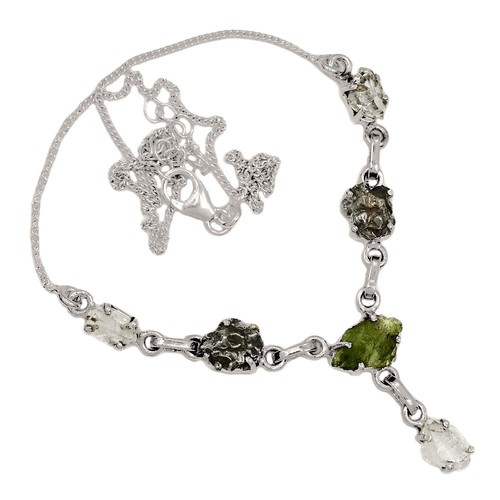 Natural Genuine Czech Moldavite & Herkimer Diamond 925 Silver Necklace SN19046 - 第 1/1 張圖片