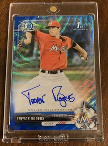 TREVOR ROGERS 2017 Bowman Chrome Draft Auto BLUE WAVE REFRACTOR Autograph /150🔥