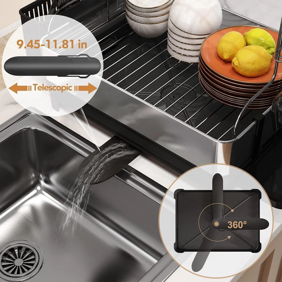 Juego de Estante para Platos y Escurridor, 304 Acero Inoxidable 2 Niveles Estante de Secado de Platos Grande Foto 3 de 4