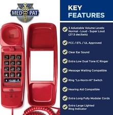 RED Emergency Trimline Analog Wall Mountable Telephone T4-R