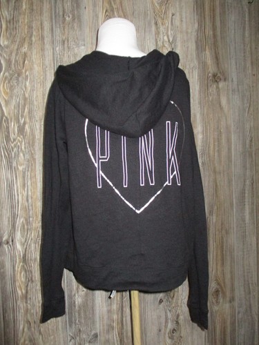 PINK by Victoria's Secret Pullover Long Sleeve Black Hooded Shirt Womens Sz XS - Picture 3 of 11