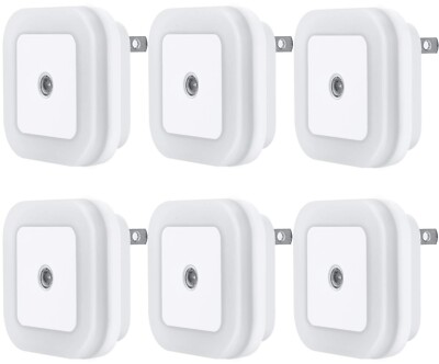 LED Night Light Lamp with Smart Sensor Dusk to Dawn Sensor, 0.5W Plug-In, 6-Pack