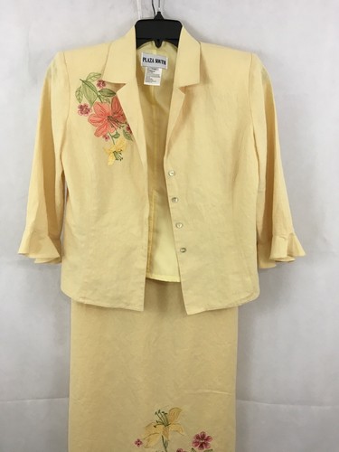 Vintage Plaza South Leinen Maxikleid & 3/4-Ärmel Jacke bestickt Damen 10 - Bild 5 von 20
