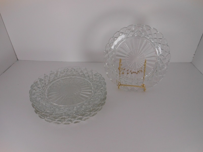 Anchor Hocking Waterford Waffle Clear Glass 7” Dessert Salad Plates Set of 6