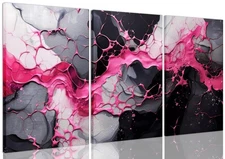 Framed Pink Abstract Wall Art for Living Room Set of 3 - Modern Elegance Pict...