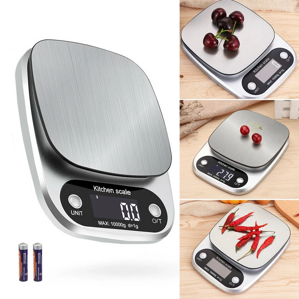 Báscula de cocina digital pantalla LCD 22 lb/1 g - Herramienta de pesaje de alimentos de acero inoxidable Foto 2 de 4