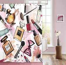 Girl Cosmetic Shower Curtains, Stylish Perfume and Lipstick, Fabric Bathroom ...