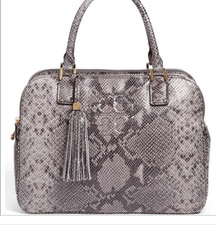 NEW Tory Burch Thea snake print 3 zip compartment purse bag satchel gray leather