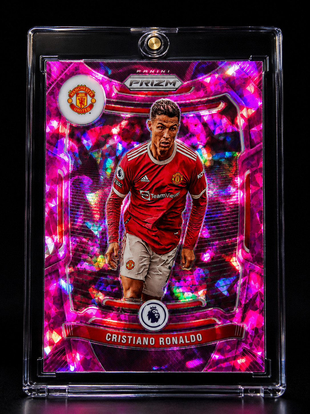 CRISTIANO RONALDO GOAT NEON PINK CRACKED ICE REFRACTOR PRIZM Card WORLD CUP view 3