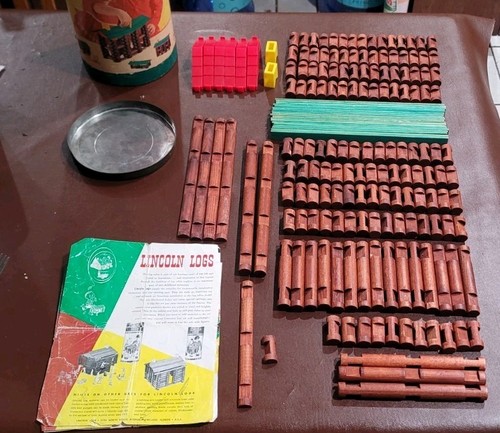 Vintage Wood Original Lincoln Logs Set 3C 1960s Original Container Extras 182