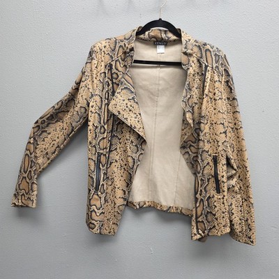 Venus Jacket Womens 14 Beige Snake Print Faux Suede Moto Zip Pockets