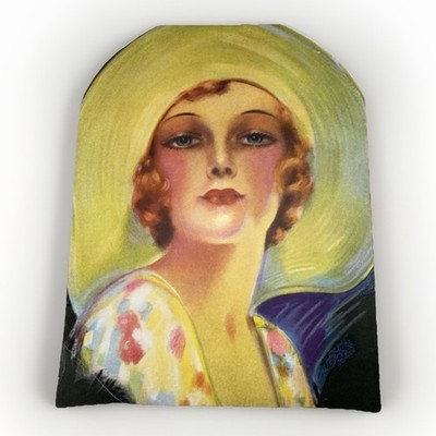 1920s Art deco Pin Up Portrait Print, Redhead Beauty, Large Yellow Hat