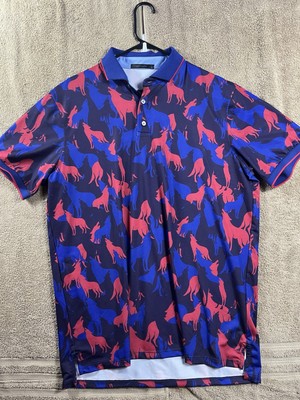 Greyson Polo Shirt Men s Large Golf Purple Floral Wolf  All Over Print Casual