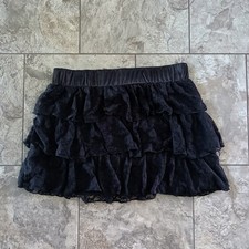 VTG Y2K Stargazer Tiered Black Ruffled Lace Mini Skirt Dark Coquette Fairy Goth