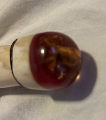 AMBER W/LARGE CRAB INCLUSION POMMET VINTAGE CUBAN HAND-PAINTED DAGGER SOUVENIR
