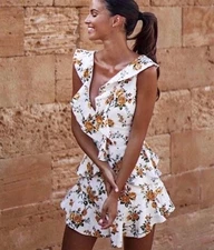 ZIMMERMAN Dress Size 1 S AU 8-10 /US 4-6 Mini Linen Golden Flutter Vine Floral