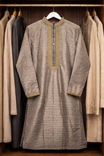 Sultan Men's Gray Kurta Gold Embroidery 21" Chest 42" Length Kurtas/Kurti