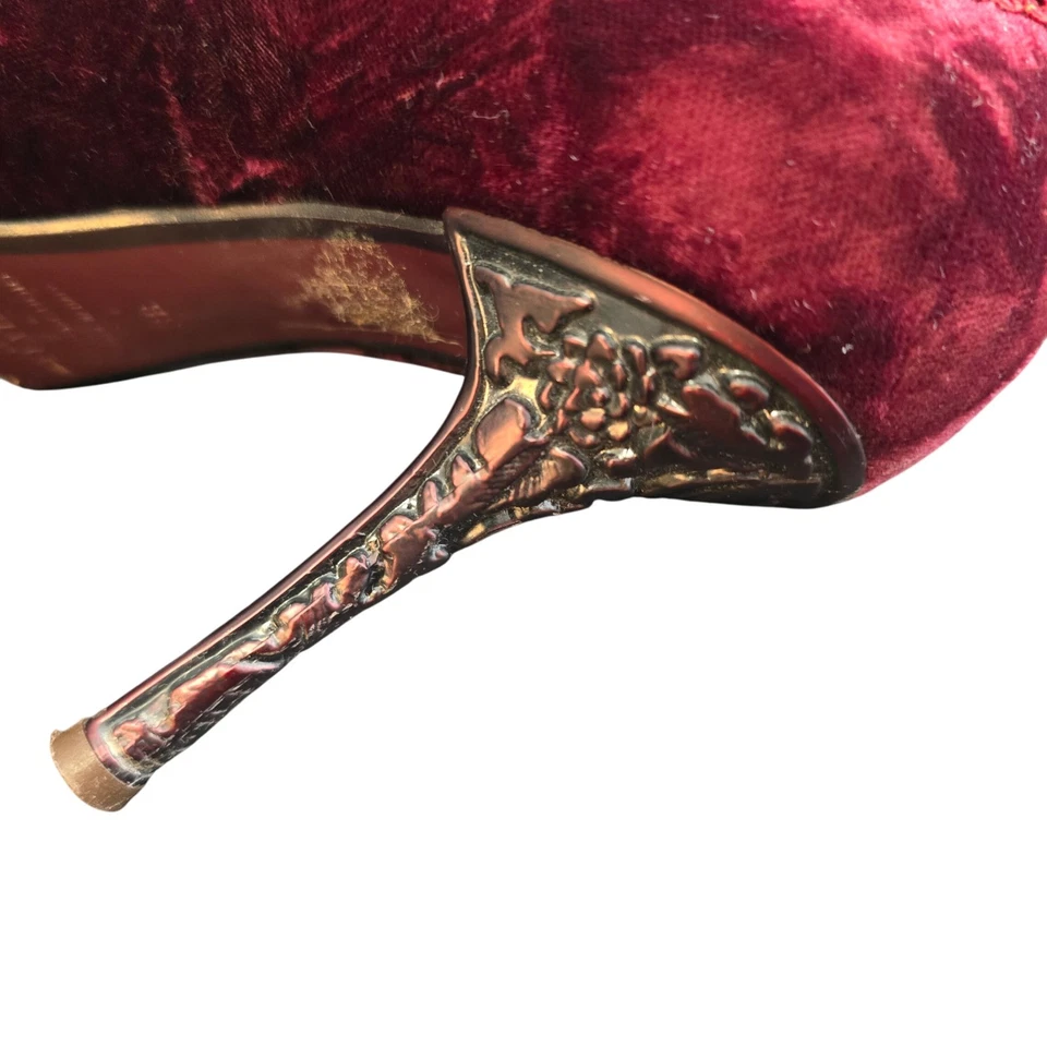 LE SILLA 天鹅绒细高跟鞋勃艮第尖头装饰高跟鞋 38 码 — 第 2/4 张图片