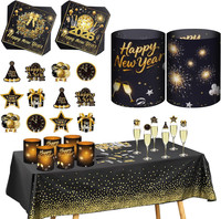 Silvester Deko 2026 Set, Windlicht Tischdeko + Servietten Silvester + Konfetti +