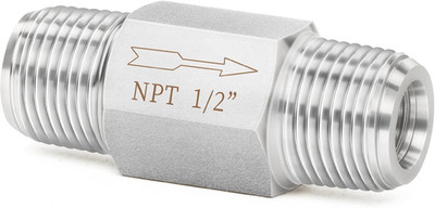 304 Stainless Steel In-Line Siamese Check Valve 1/2'' NPT Male Thread, One-Way No