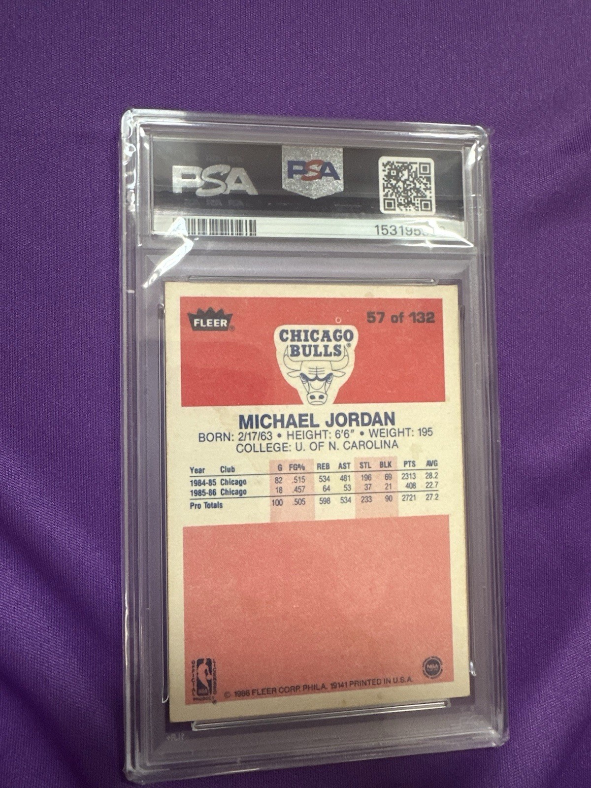 Michael Jordan 1986 Fleer #57 Psa 4 Rookie RC- FRESH GRADE! SEND OFFERS! view 9