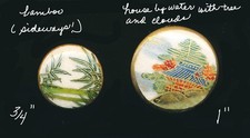 2 Vintage Japanese Satsuma Buttons: Bamboo and Landscape with House