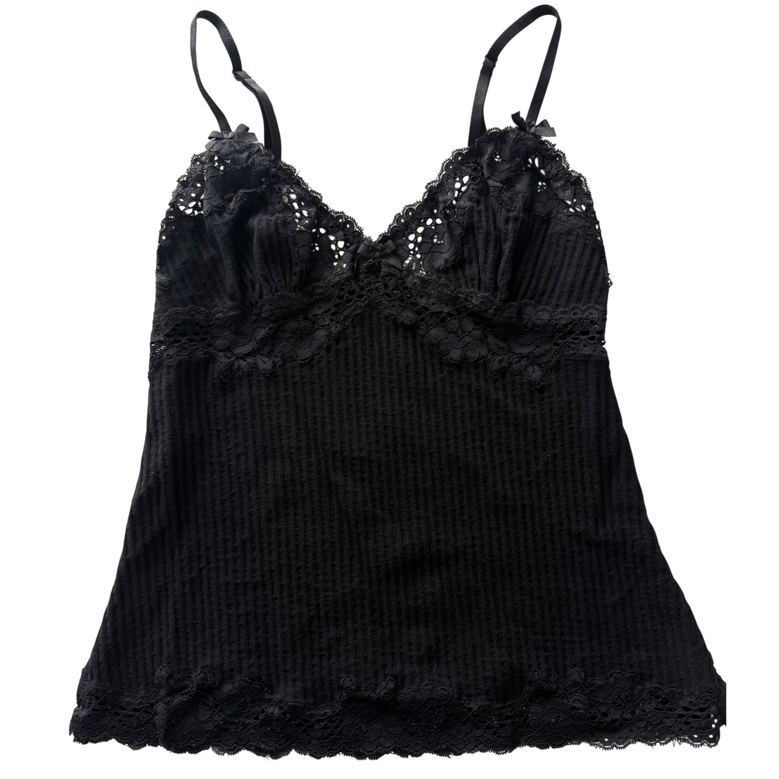 Vintage Babydoll Tank Top Cami Black Sz S Whimsigoth Fairy Grunge Y2k Lace Trim