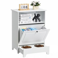 Pet Feeding Station w/ 2 Elevated Dog Bowls Dog Food  Toy Storage Cabinet