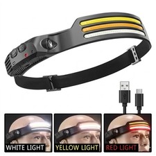 COB LED Headlamp USB Rechargeable Headlight Bar Head Band Torch Work Light 6000K