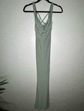 Azazie Sage Green Ruched Bodice Crisscross Back Leg Slit Formal Maxi Dress Sz A8