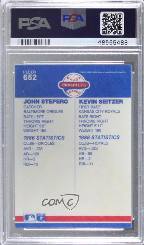 1987 Fleer John Stefero Kevin Seitzer #652 PSA 8 Rookie RC - Image 2 of 2