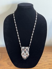 Beaded Medicine Necklace Bag Pouch Handmade Boho Southwestern