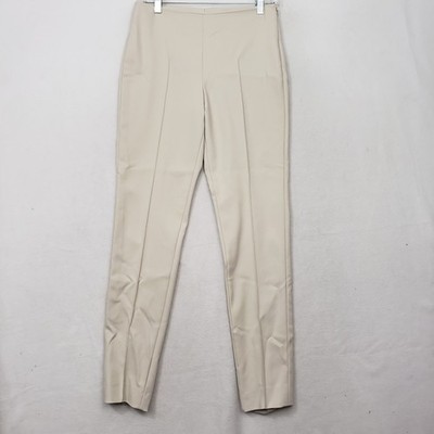AKRIS Melissa Techno Pants Women's US 4 Natural Flat Front Side Zip Cotton Blend