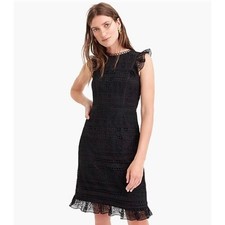J. Crew Cap Sleeve Ruffle Dress in Mixed Lace Black H7376 Size 2