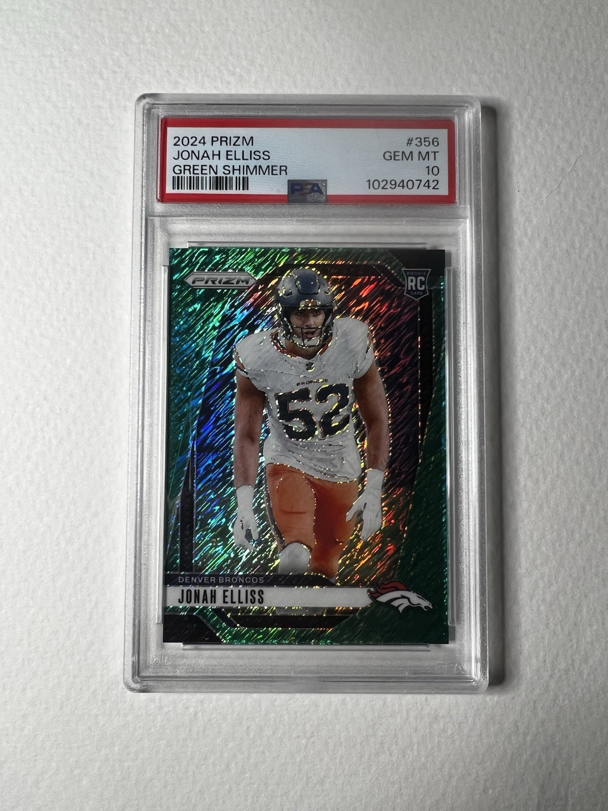 2024 Prizm Rookie Jonah Elliss #356 Green Shimmer /5 PSA 10 POP1🔥Denver Broncos
