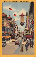 Postcard CA: Grant Avenue, Chinatown, San Francisco, Linen 1940's