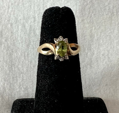 10K Gelbgold Quarz Damenring mit Diamant Acc, 1,9g, Größe: 6,50, gebraucht