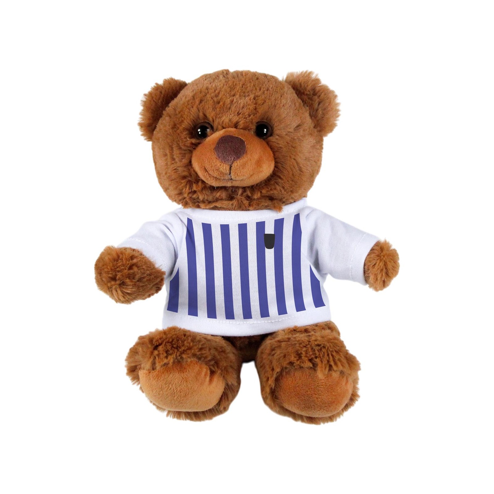 Football Teddy Bear - Dark Brown Stuffed Bear Gift with Blue & White T-Shirt