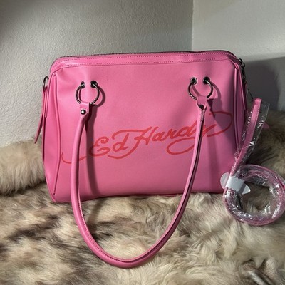 NWT Ed Hardy Satchel Crossbody - Pink & White - Skulls, Logo