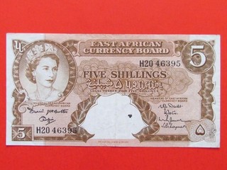 ÁFRICA ORIENTAL BRITÁNICA (1953 RARO ESCASO) 5 CHELINES PRIMERA EMISIÓN BILLETE RARO