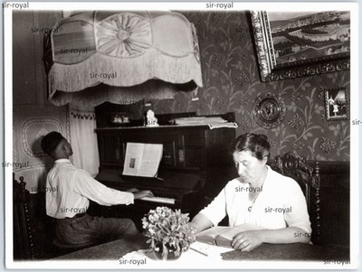 Man Playing Piano and Woman Reading a Book - 1930s - Photo 11x8cm