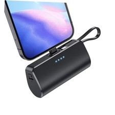 Mini Portable Charger for iPhone with Built-in Type-C Cable Ultra 5200mAh Black