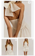 H&M sz XXS/ 2XS cream Embroidered halterneck bow mini dress BNWT Designer vibe