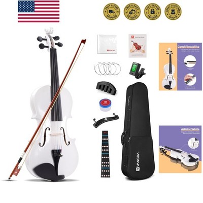 4/4 White Violin Full Size Beginner Fiddle Set, Adult Violin Outfit with Hard...