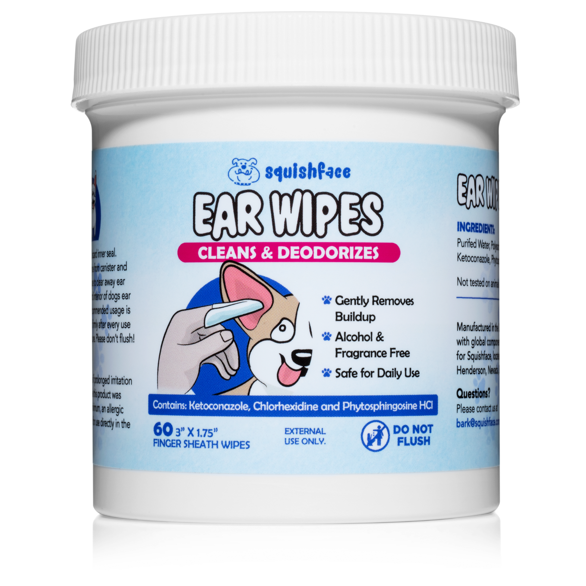 Squishface Ear Wipes Dog Ear Cleaner Finger Wipes for Itchiness