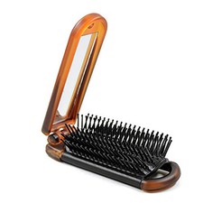 Folding Hair Brush with Mirror Compact Pocket Size for Travel Car Gym Bag
