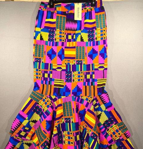 Shenbolen African Print Mermaid Maxi Skirt NWT XL Ruffle Fishtail Kente Patchwor