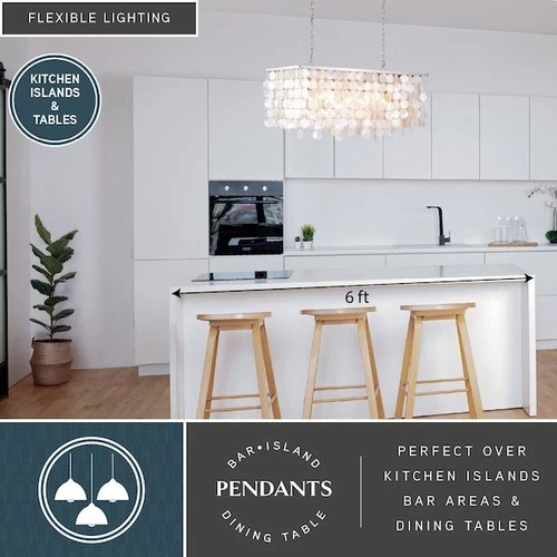 VAXCEL P0240 Elsa 5L Nickel Coastal Capiz Shell Linear Chandelier Island - Picture 3 of 9